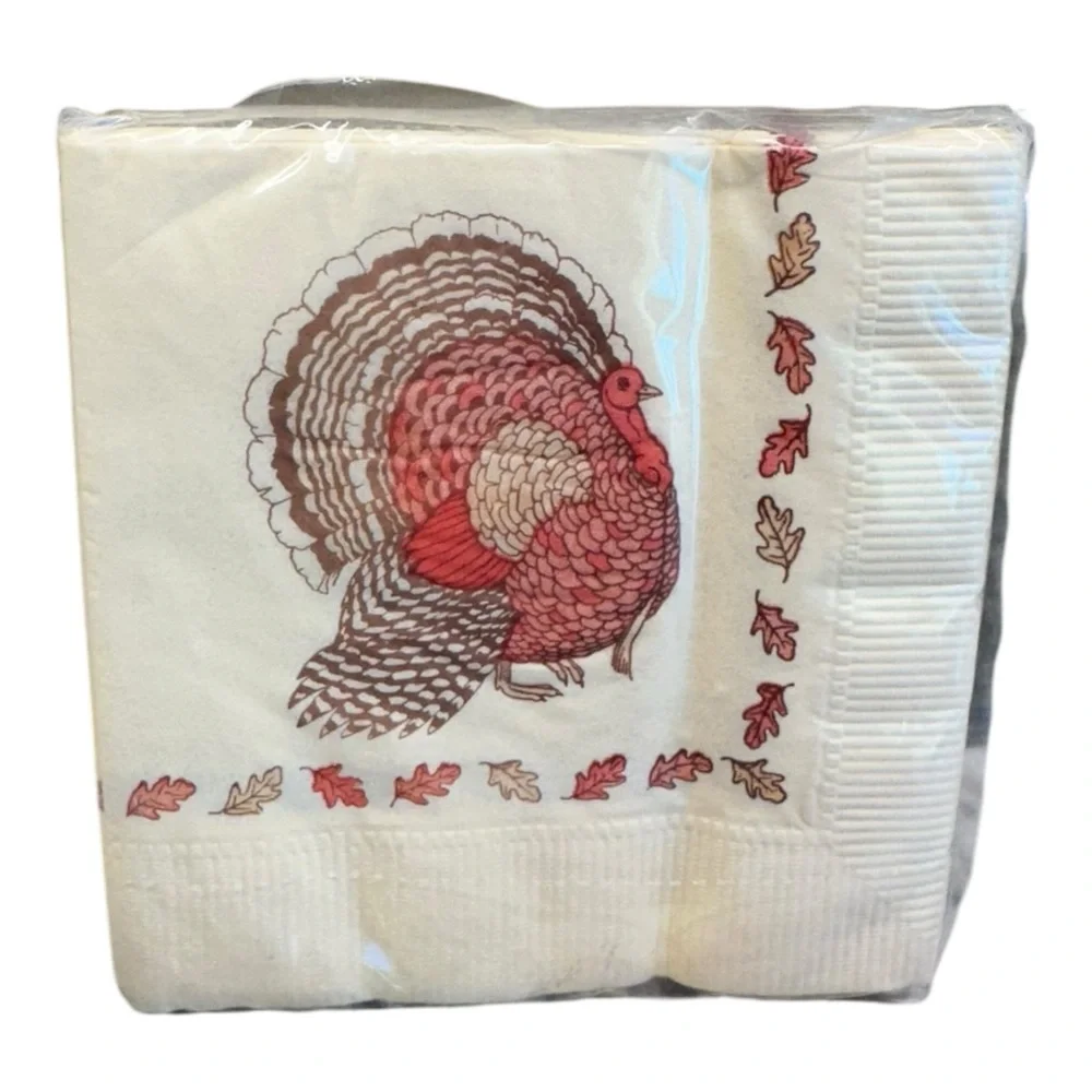 Vintage Thanksgiving Fall American Greetings Turkey Beverage Napkins 16 Ct New